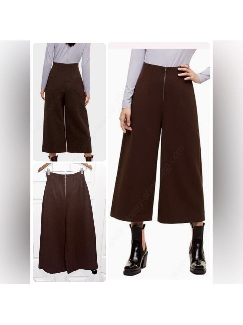 Aritzia BABATON 1-01 Cady Pant Brown Zipper Front Corset Waist Wide Leg Size 0